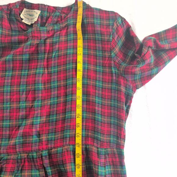 Vintage Country Wear Holiday Plaid Flannel Prairie Dress ShoulderPads Women's 12 - Picture 7 of 9